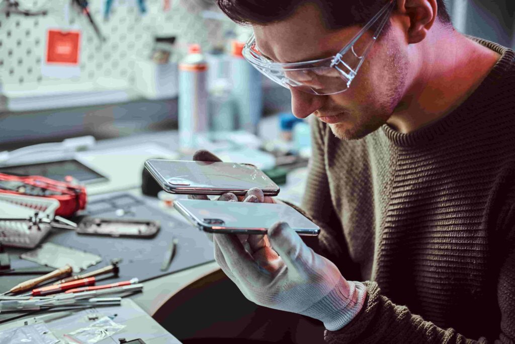 iPhone being prepared for repair at service center